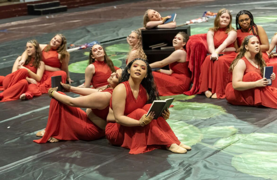 Color guard tops off their performance with a final pose.