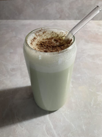 Homemade Jade Leaf matcha latte with cinnamon sprinkled on top. 