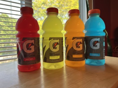 All four Gatorade flavors lined up.