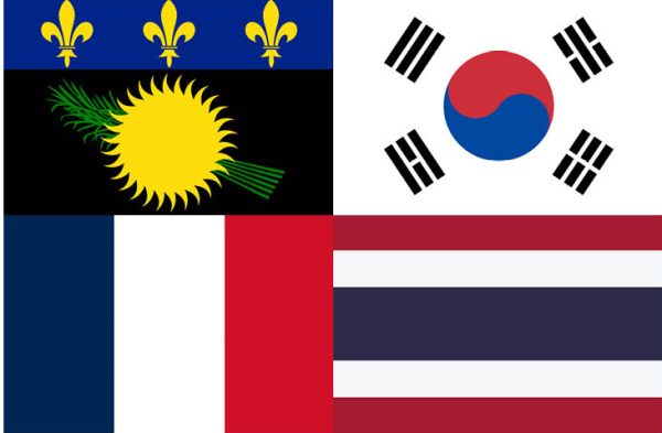 The flags of the home countries of some of our current foreign exchange students. Guadeloupe, South Korea, France, Thailand