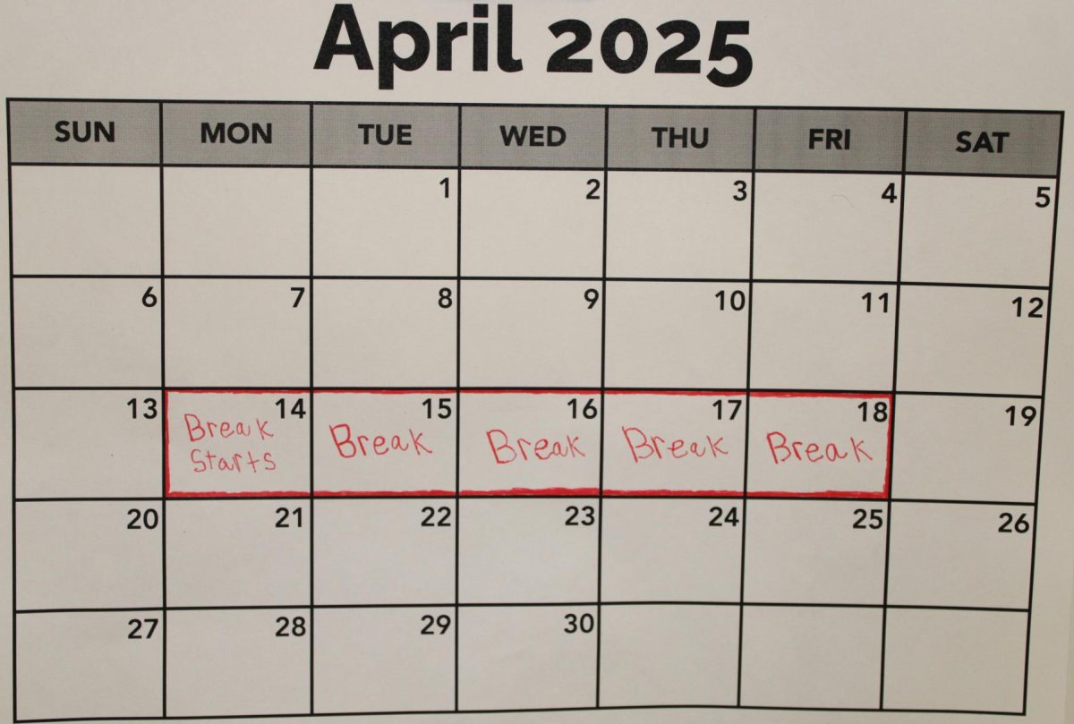 The April calendar with a proposed mini break in the third week that would provide students with the energy to finish the school year.