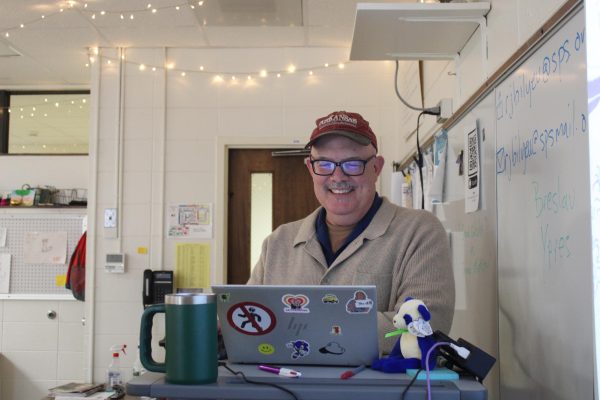 Dr. Bilyeu at his desk during one of his last days teaching at our school. 